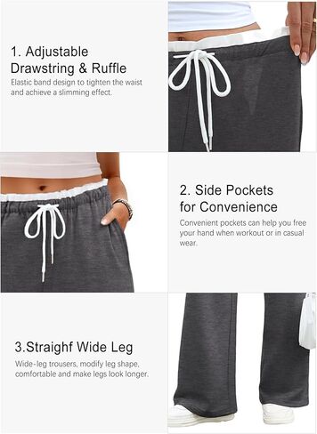 Anbech بنطال رياضي واسع الساق للنساء 2025 منخفض الارتفاع برباط فضفاض بنطال رياضي غير رسمي بنطلون طويل للركض مع جيوب in Kuwait