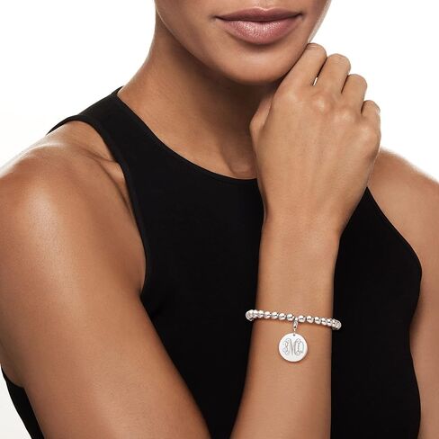 Ross-Simons Italian 6mm Sterling Silver Bead Bracelet With Personalized Disc Charm in Saudi Arabia