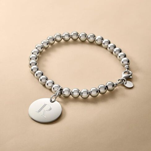 Ross-Simons Italian 6mm Sterling Silver Bead Bracelet With Personalized Disc Charm in Saudi Arabia