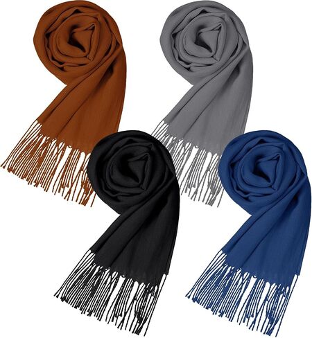 4 Pcs Soft Shawl Womens Scarf Winter Silky Wrap Soft Winter Neck Scarf Warm Travel with Tassel Edge for Men in Saudi Arabia