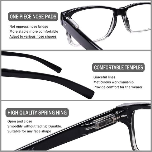 نظارات القراءة SIGVAN المكونة من 5 قطع للرجال بإطارات سوداء تقليدية للرجال مع مفصلات زنبركية in Kuwait