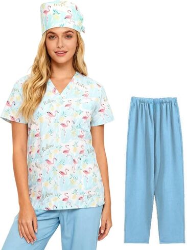 Unisex Workwear,Printed Scrubs for Women,V-Neck Operating Room Uniforms,Men's Medical Suit With hood,Surgical Gown in Kuwait