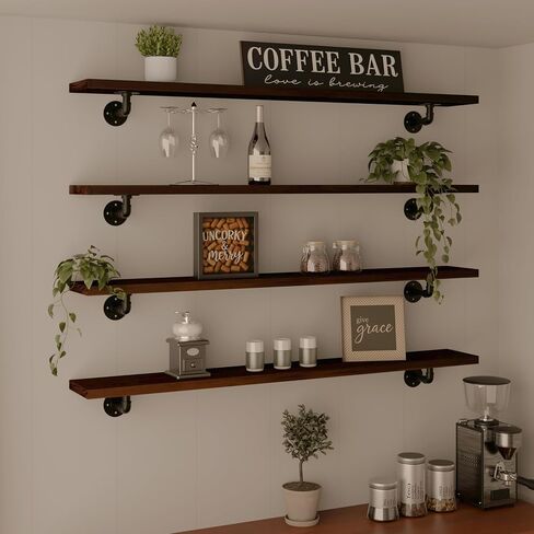 Industrial Pipe Shelving Shelf,Wall Shelves Wood Shelf:Kitchen Shelves, 72 Inches Wood Long Floating Shelves for Wall Farmhouse Pipe Book Shelves Orange for Decor and Bar Shelving in Saudi Arabia