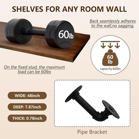 Industrial Pipe Shelving Shelf,Wall Shelves Wood Shelf:Kitchen Shelves, 72 Inches Wood Long Floating Shelves for Wall Farmhouse Pipe Book Shelves Orange for Decor and Bar Shelving in Saudi Arabia