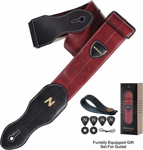 Nefelibata Guitar Strap with Pick Pocket, 2.3 inch Leather Snakeskin Pattern Guitar Straps, 60s Vintage Style in Saudi Arabia