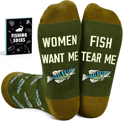 VICRAZY Fishing Gifts For Men - Comfy Socks With Fly Fishing Accessories Design, Birthday Gift For Men, Great Gifts For Dad, Cool, And Unique Present For Dads, Fun For Any Occasion in Saudi Arabia