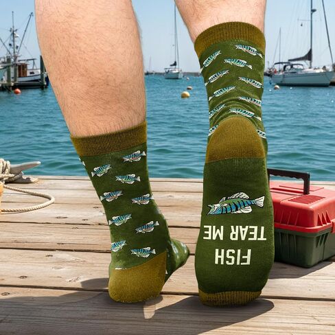 VICRAZY Fishing Gifts For Men - Comfy Socks With Fly Fishing Accessories Design, Birthday Gift For Men, Great Gifts For Dad, Cool, And Unique Present For Dads, Fun For Any Occasion in Saudi Arabia