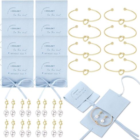 Quelay 24 Pcs Bridesmaid Pearl Jewelry Set of 8 Bridesmaid Bracelet Earrings Jewelry Gift Pouch with Bow Tie I Couldn't Tie The Knot Without You Wedding Bride Shower Supplies in Saudi Arabia