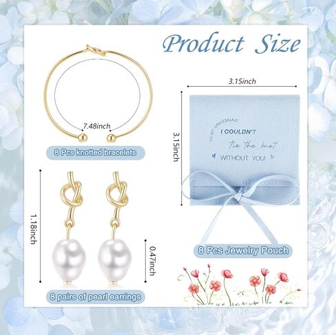 Quelay 24 Pcs Bridesmaid Pearl Jewelry Set of 8 Bridesmaid Bracelet Earrings Jewelry Gift Pouch with Bow Tie I Couldn't Tie The Knot Without You Wedding Bride Shower Supplies in Saudi Arabia