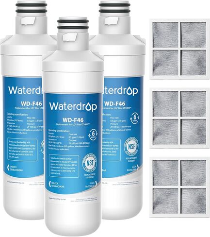 Waterdrop LT1000PC ADQ747935 فلتر مياه الثلاجة وفلتر الهواء، بديل لـ LG® LT1000P®، LMXS28626S، LFXS26973S، LFXS26596S، LFXS28596S، ADQ74793501، ADQ74793502 وLT120F®، 3 كومبو in Saudi Arabia