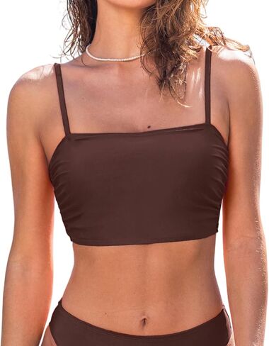 CUPSHE Womens Bikini Top Swimsuit Ruching Bandeau Top Spaghetti Adjustable Straps in Saudi Arabia