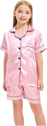 Sohcue Girls Pajamas يضع حريرًا ناعمًا قصيرًا لأكمام النوم. in Saudi Arabia