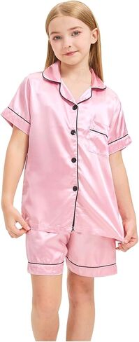 Sohcue Girls Pajamas يضع حريرًا ناعمًا قصيرًا لأكمام النوم. in Saudi Arabia