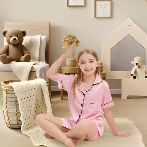 Sohcue Girls Pajamas يضع حريرًا ناعمًا قصيرًا لأكمام النوم. in Saudi Arabia