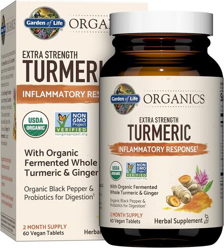 Garden of Life Organics Extra Strength Turmeric Inflammatory Response 120 Tablets-100Mg Curcumin (95% Curcuminoids) Black Pepper, Probiotics, Organic Non-GMO Vegan Gluten Free Herbal Supplement in Saudi Arabia