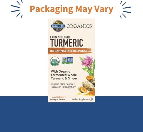 Garden of Life Organics Extra Strength Turmeric Inflammatory Response 120 Tablets-100Mg Curcumin (95% Curcuminoids) Black Pepper, Probiotics, Organic Non-GMO Vegan Gluten Free Herbal Supplement in Saudi Arabia