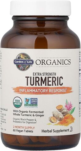 Garden of Life Organics Extra Strength Turmeric Inflammatory Response 120 Tablets-100Mg Curcumin (95% Curcuminoids) Black Pepper, Probiotics, Organic Non-GMO Vegan Gluten Free Herbal Supplement in Saudi Arabia
