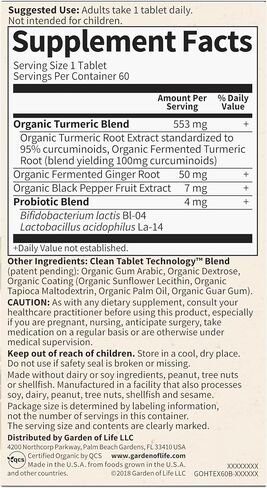 Garden of Life Organics Extra Strength Turmeric Inflammatory Response 120 Tablets-100Mg Curcumin (95% Curcuminoids) Black Pepper, Probiotics, Organic Non-GMO Vegan Gluten Free Herbal Supplement in Saudi Arabia
