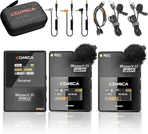 ميكروفون Comica BoomX-D2 PRO اللاسلكي Lavalier، إلغاء الضوضاء، نطاق 328 بوصة، وضع الأمان، مخرج رقمي/تناظري، ميكروفون لاسلكي لأجهزة iPhone وAndroid ومقابلات الكمبيوتر ومدونات الفيديو والبث المباشر in Kuwait