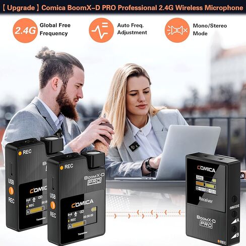 ميكروفون Comica BoomX-D2 PRO اللاسلكي Lavalier، إلغاء الضوضاء، نطاق 328 بوصة، وضع الأمان، مخرج رقمي/تناظري، ميكروفون لاسلكي لأجهزة iPhone وAndroid ومقابلات الكمبيوتر ومدونات الفيديو والبث المباشر in Kuwait