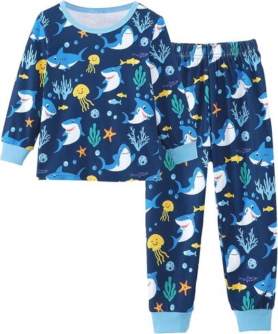 Mikrdoo طقم بيجامات للأطفال الصغار مكون من قطعتين من Pjs ناعم وقابل للتمدد بأكمام طويلة وبلوزة وسراويل مقاس 12 شهرًا - 7 سنوات in Kuwait