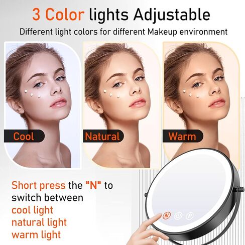Makeup Mirror with Lights, 20X Magnifying Mirror with Light for Women, 5000 mAh Vanity Mirror with Lights and 3 Colors, 2-Sided Lighted Magnified Mirror for Delicate Makeup, 9 Inch in Saudi Arabia