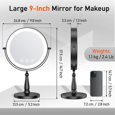 Makeup Mirror with Lights, 20X Magnifying Mirror with Light for Women, 5000 mAh Vanity Mirror with Lights and 3 Colors, 2-Sided Lighted Magnified Mirror for Delicate Makeup, 9 Inch in Saudi Arabia