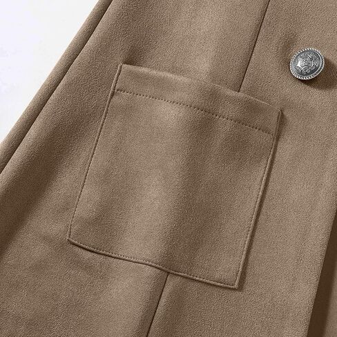 Womens Faux Suede Long Vest Notch Lapel Double Breasted Blazer Jacket Sleeveless Trench Coat with Pockets in Saudi Arabia