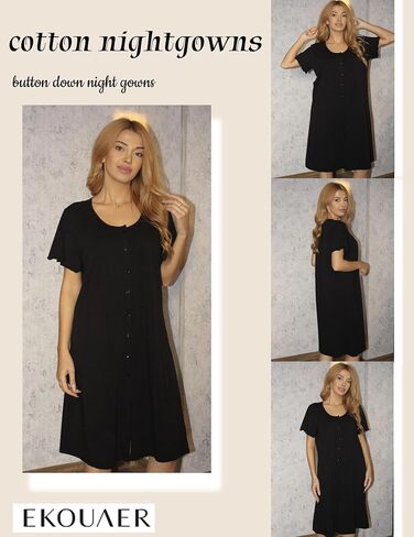 Ekouaer Womens' Cotton Nightgown Ladies Short Sleeve Sleepshirt V Neck Button Down Night Gowns Casual House Dress in Saudi Arabia