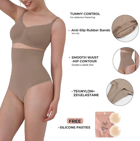 Shapewear Thong Tummy Control - Black Seamless Shaping Thong Panties High Waist Body Shaper for Women in Saudi Arabia