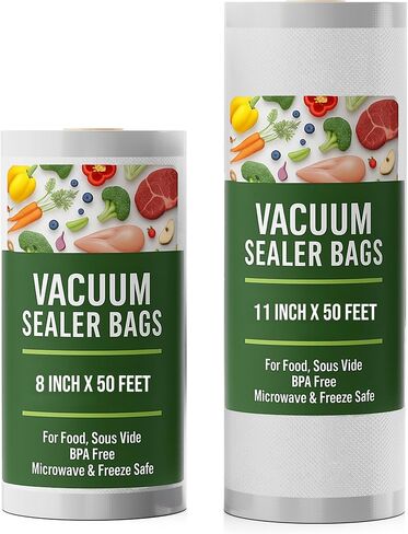 أكياس تفريغ الهواء من هاوابلز، لفات حفظ الطعام، حقيبة ختم Sous Vide، مجموعة 8 و11 بوصة × 50 قدم، عبوتان، كبيرة، شديدة التحمل، لفافة مختومة بالفراغ، لتخزين الوجبات، آلة ختم Vac، فريزر، قابلة لإعادة الاستخدام in Kuwait