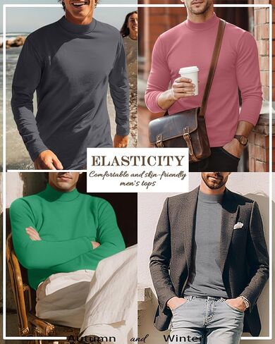 5 Pack Men's Mock Neck Shirts Turtleneck Long Sleeve Tops Pullover Basic Casual Slim Fit T-Shirts Multipack in Saudi Arabia