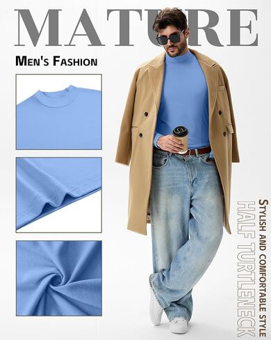 5 Pack Men's Mock Neck Shirts Turtleneck Long Sleeve Tops Pullover Basic Casual Slim Fit T-Shirts Multipack in Saudi Arabia