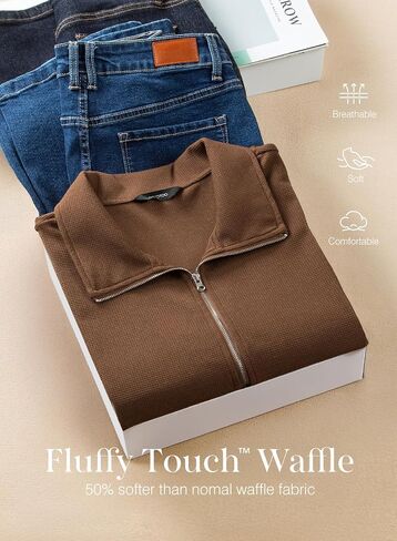 Dokotoo Womens Sweatshirt Waffle Knit Long Sleeve Lapel Half Zip Casual Sweatshits Loose Pullover Tops in Saudi Arabia