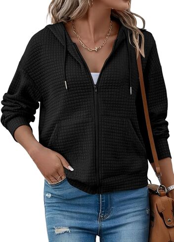 SHEWIN Womens Zip Up Hoodies Oversized Sweatshirt Fall Fashion Outfits 2025 Casual Waffle Hooded Jackets in Saudi Arabia