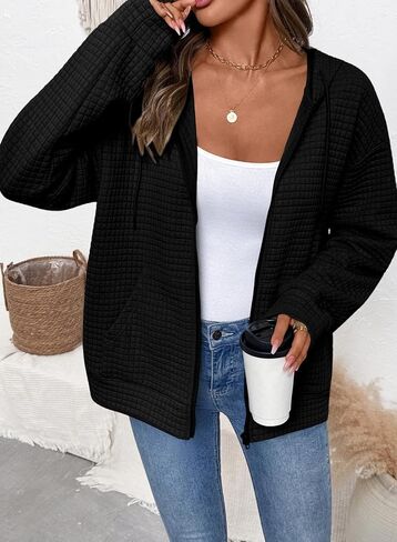 SHEWIN Womens Zip Up Hoodies Oversized Sweatshirt Fall Fashion Outfits 2025 Casual Waffle Hooded Jackets in Saudi Arabia