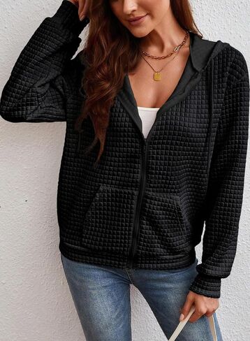 SHEWIN Womens Zip Up Hoodies Oversized Sweatshirt Fall Fashion Outfits 2025 Casual Waffle Hooded Jackets in Saudi Arabia