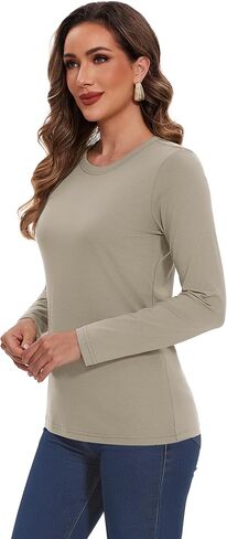 YUCOLEN Women's Cotton Long Sleeve Shirts Crewneck Cotton Basic T-Shirt Solid Color Soft Comfy Casual Tops Tees for Women in Kuwait