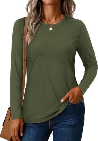 YUCOLEN Women's Cotton Long Sleeve Shirts Crewneck Cotton Basic T-Shirt Solid Color Soft Comfy Casual Tops Tees for Women in Saudi Arabia