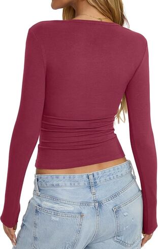 المرأة قميص قطني بكم طويل هينلي قمصان مثير ساحة الرقبة القمم سليم تي شيرت مجسم ملابس عصرية ملابس الخريف 2025 in Kuwait