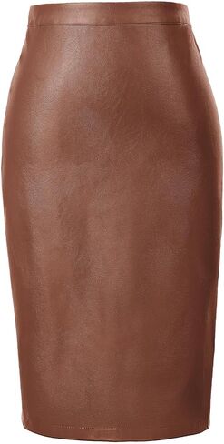 Belle Poque Leather Skirt for Women High Waist Knee Length Bodycon Pencil Skirts Faux Midi Casual Outfits in Saudi Arabia