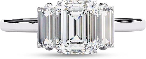 ثلاثة خاتم الخطوبة الخاتم عدو ، مركز 7x5mm eMerald Cut Lab الذي خلق حلقات الوعد Moissanite في 10K / 14K الذهب الصلب أو 925 هدية المجوهرات الفضية الجنيه الاسترليني لها in Saudi Arabia