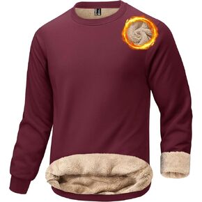 KEFITEVD الرجال Crewneck البلوز الدافئة شيربا اصطف بلوزات الثقيلة طويلة الأكمام تي شيرتات قطن الشتاء كنزة صوف in Kuwait