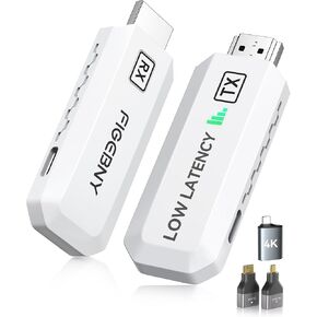 جهاز إرسال واستقبال HDMI لاسلكي 4K فك تشفير 1080 بكسل، زمن وصول منخفض للغاية، توصيل وتشغيل 2.4 جيجا/5 جيجا موسع محمول، محول عرض عالي الدقة 165 قدم لصندوق التلفزيون/الكمبيوتر الشخصي/الكمبيوتر المحمول/جهاز العرض/DV/الكاميرا أبيض in Kuwait