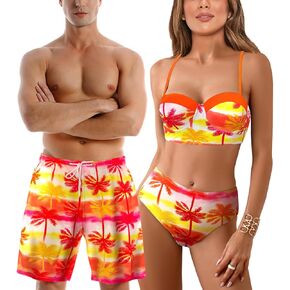 ملابس سباحة متطابقة للأزواج، طقم بيكيني نسائي مكون من قطعتين، ملابس سباحة متطابقة للرجال باللون الأسود in Kuwait