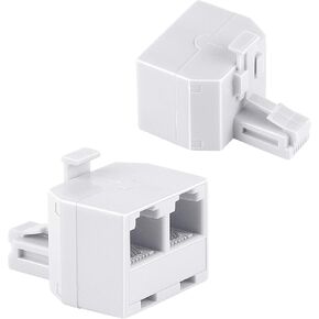 RJ11 Phone Jack Splitter 1 إلى 2، محول حائط مزدوج، عبوتان، أبيض | مقسم خط هاتف لاسلكي للخط الأرضي، قم بتوصيل هاتفين أو فاكس أو مودم بمنفذ RJ11 واحد، مقسم خط الهاتف للمكتب المنزلي in Kuwait