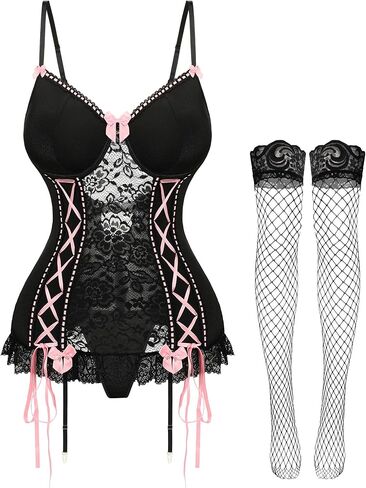 Vonmelli مثير تخزين الحزام الحزام الملابس الداخلية للنساء مثير الدانتيل babydoll ادفع Teddy Lingerie مع اللباس الداخلي in Kuwait