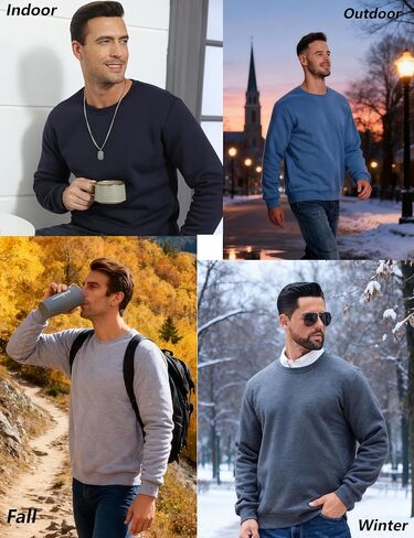 KEFITEVD الرجال Crewneck البلوز الدافئة شيربا اصطف بلوزات الثقيلة طويلة الأكمام تي شيرتات قطن الشتاء كنزة صوف in Kuwait