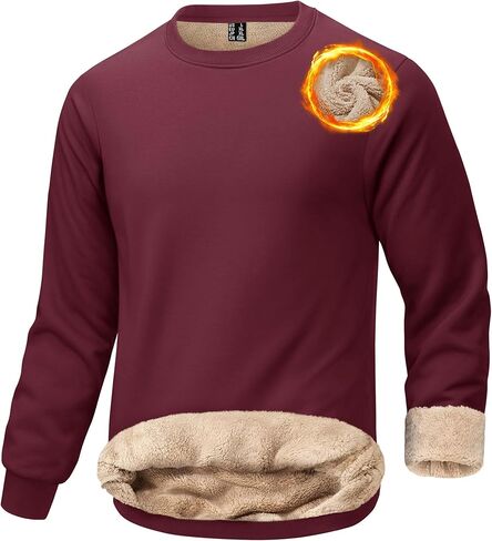 KEFITEVD الرجال Crewneck البلوز الدافئة شيربا اصطف بلوزات الثقيلة طويلة الأكمام تي شيرتات قطن الشتاء كنزة صوف in Kuwait