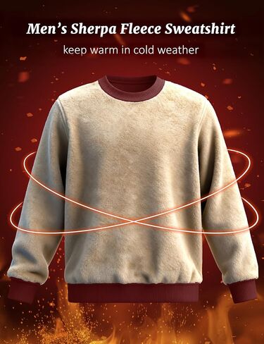 KEFITEVD الرجال Crewneck البلوز الدافئة شيربا اصطف بلوزات الثقيلة طويلة الأكمام تي شيرتات قطن الشتاء كنزة صوف in Kuwait